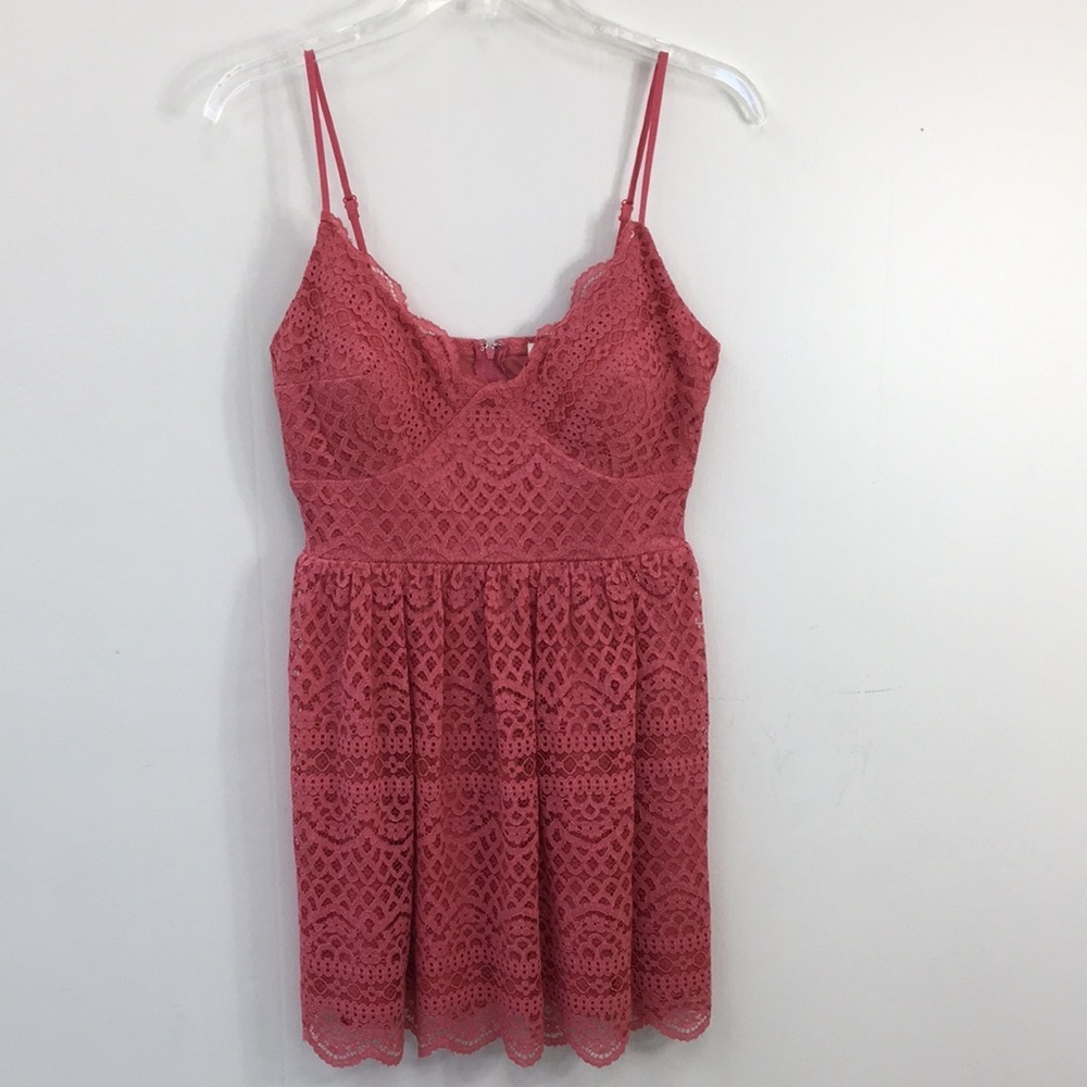 Jun & Ivy Spaghetti Strap Hot Pink Lacy Sleeveless Mini Dress Size XS EXCELLENT